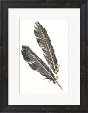 Framed Gold Feathers III on White Print