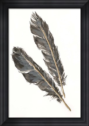 Framed Gold Feathers III on White Print