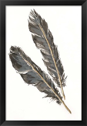 Framed Gold Feathers III on White Print