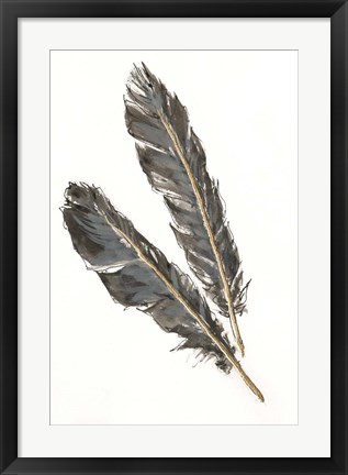 Framed Gold Feathers III on White Print