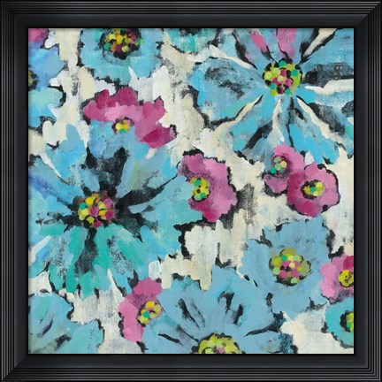 Framed Graphic Pink and Blue Floral I Print