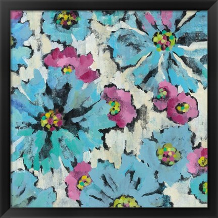 Framed Graphic Pink and Blue Floral I Print