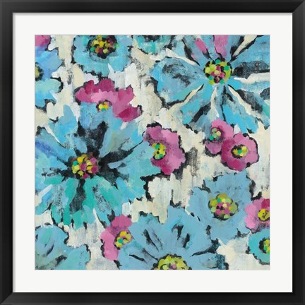 Framed Graphic Pink and Blue Floral I Print