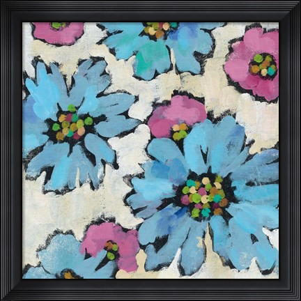 Framed Graphic Pink and Blue Floral II Print