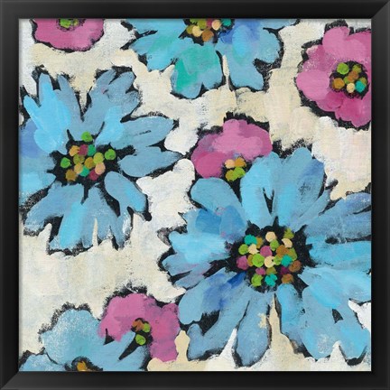 Framed Graphic Pink and Blue Floral II Print