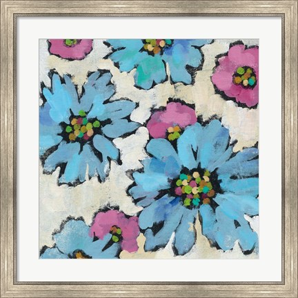 Framed Graphic Pink and Blue Floral II Print