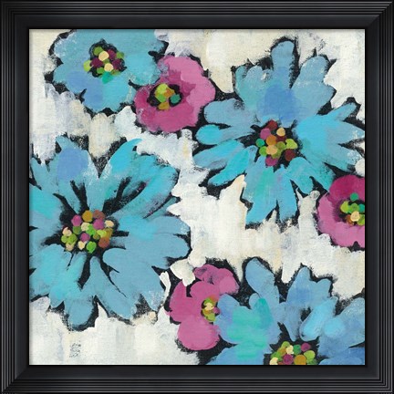 Framed Graphic Pink and Blue Floral III Print