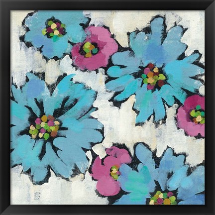 Framed Graphic Pink and Blue Floral III Print