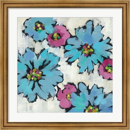 Framed Graphic Pink and Blue Floral III Print