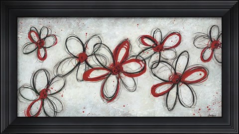 Framed Mod Flowers in Red Print