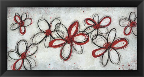 Framed Mod Flowers in Red Print