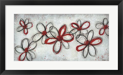Framed Mod Flowers in Red Print