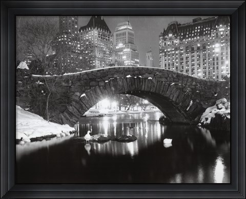 Framed Snowfall In Central Park Print