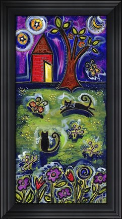 Framed Barnyard Kitties At Midnight Print