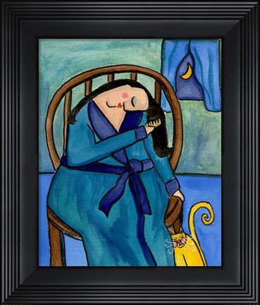 Framed Big Diva Combing Her Hair At Midnight Print
