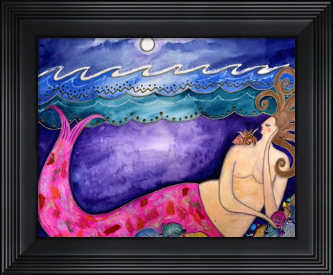 Framed Big Diva Keeper Of The Shells Mermaid Print