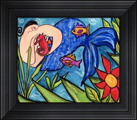 Framed Big Diva Mermaid &amp; Seahorse Print