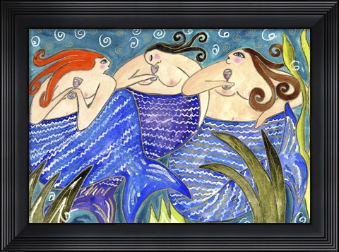 Framed Big Diva Mermaid Wine Club Print