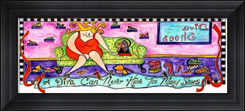 Framed Big Diva Never Too Many Shoes Print