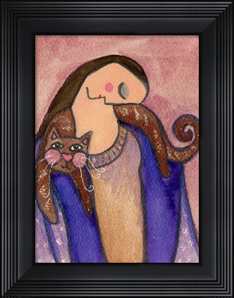Framed Big Diva With Cat On Shoulders Print