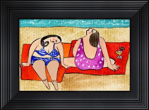 Framed Big Divas Lounging On The Beach Print