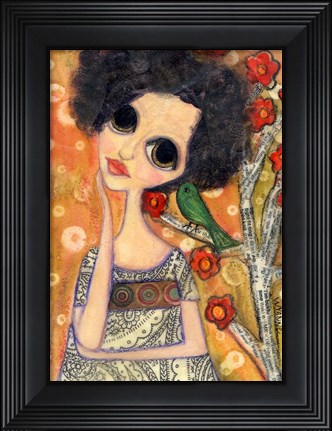 Framed Big Eyed Girl A Birdy Told Me Print