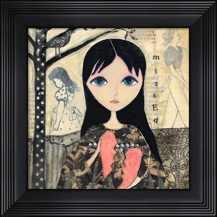 Framed Big Eyed Girl Broken Heart Print