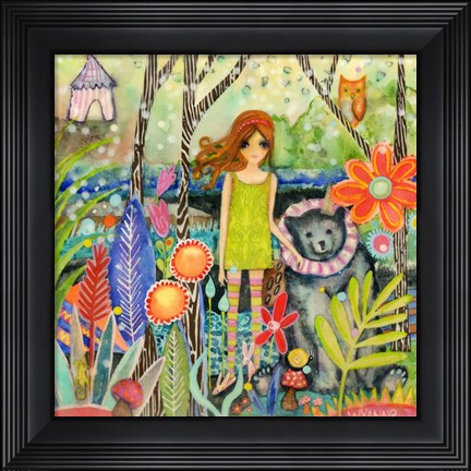 Framed Big Eyed Girl Fingers Crossed Print