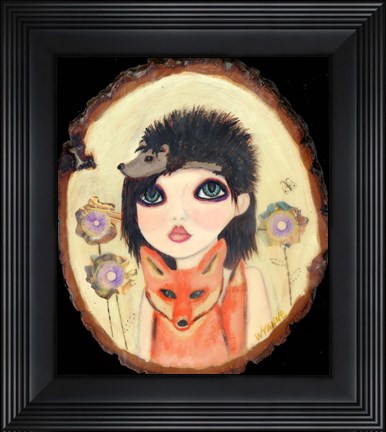 Framed Big Eyed Girl Fox &amp; Hedgehog Print