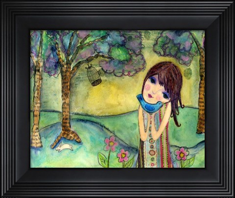 Framed Big Eyed Girl Free To Love Print