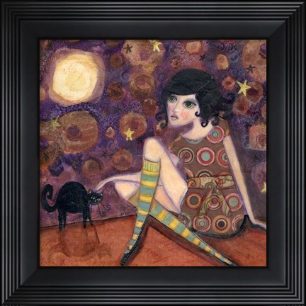 Framed Big Eyed Girl Full Moon Print