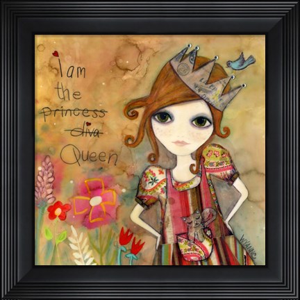 Framed Big Eyed Girl I Am The Queen (With Words) Print