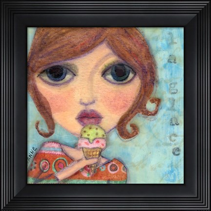 Framed Big Eyed Girl Ice Cream Cone Print