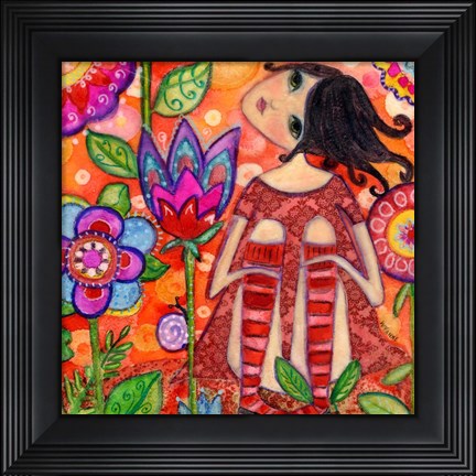 Framed Big Eyed Girl Magic Flower Garden Print