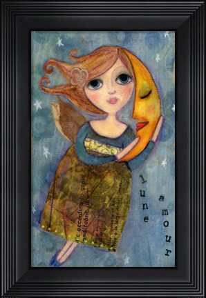 Framed Big Eyed Girl Moon Love Print