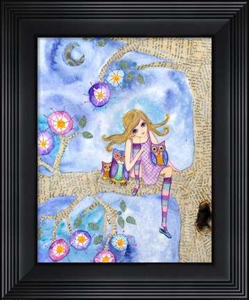 Framed Big Eyed Girl Night Owls Print