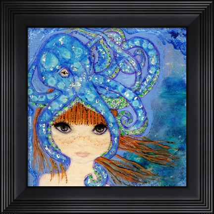 Framed Big Eyed Girl Ocean Blue Print