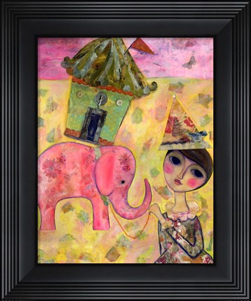 Framed Big Eyed Girl Pink Elephant Circus Print