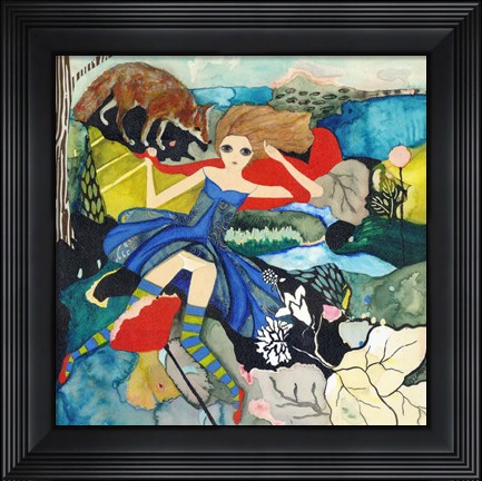 Framed Big Eyed Girl Post Wolf Print