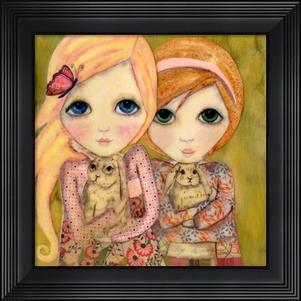 Framed Big Eyed Girl Snuggle Bunnies Print