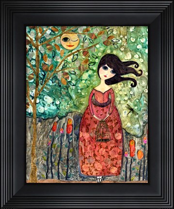Framed Big Eyed Girl Still Waiting Print