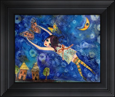 Framed Big Eyed Girl Swept Away Print