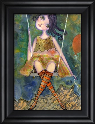 Framed Big Eyed Girl Swing Print