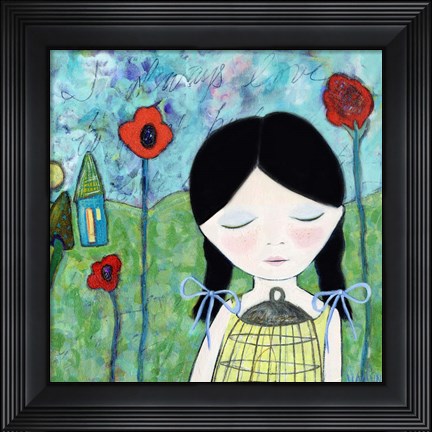 Framed Big Eyed Girl Wish Print