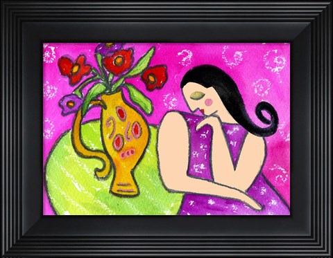 Framed Big Shy Diva &amp; Flower Vase Print