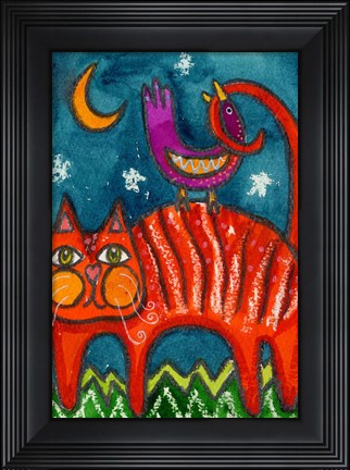 Framed Birdy Got My Tail Kitty Print