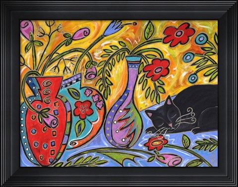 Framed Flower Shop Catnap Print