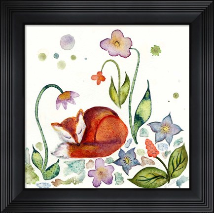 Framed Fox Napping In The Garden Print