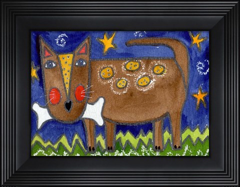 Framed Funky Dog With Bone Print