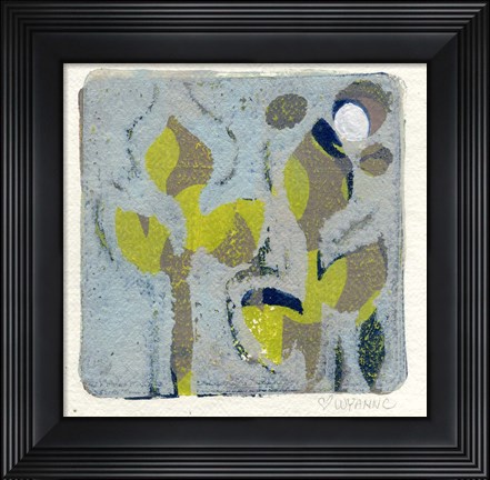 Framed Gray Flowers Monoprint Print